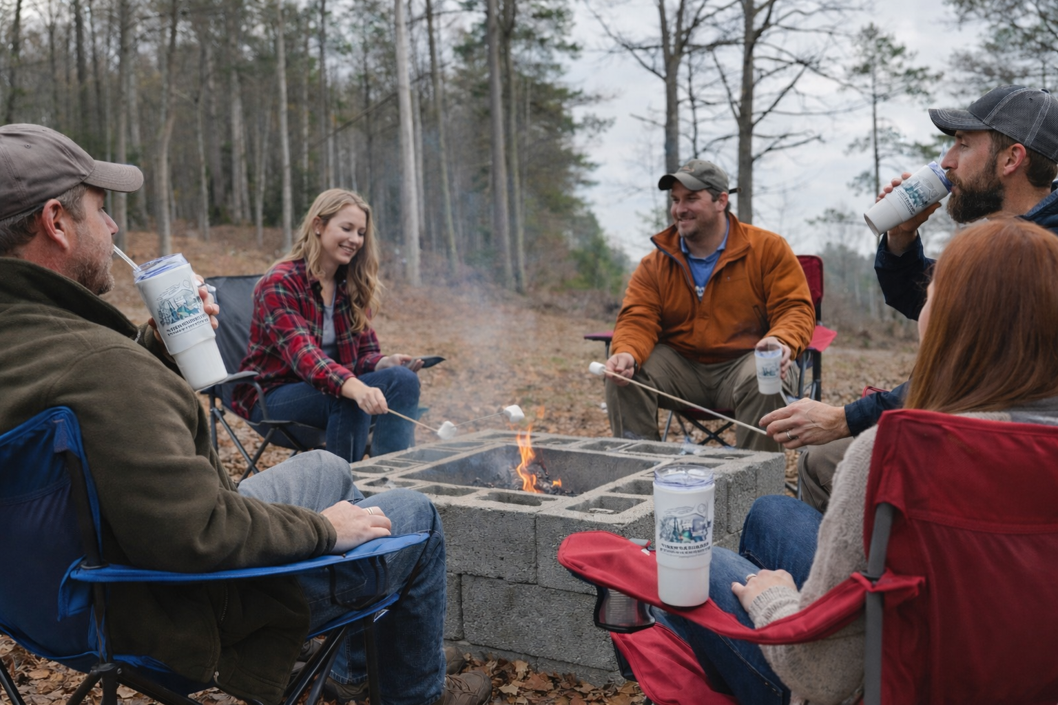 Outdoor fire pit at night near the Ocoee River cabin